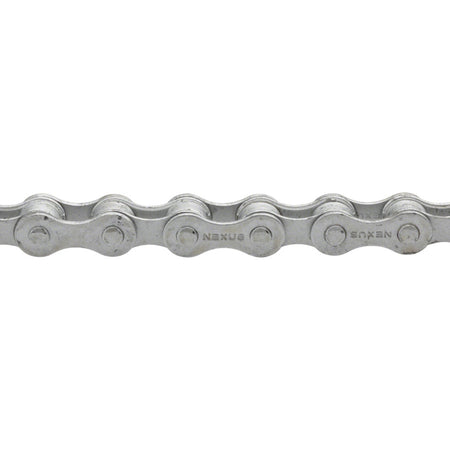 Shimano CN-NX10 bulk chain for bikes, showing close-up of silver bike chain links on a plain background.