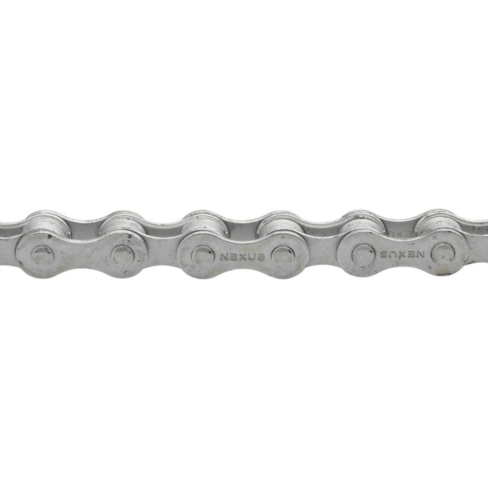 Shimano CN-NX10 bulk chain for bikes, showing close-up of silver bike chain links on a plain background.