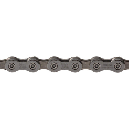Shimano CN-HG601 chain for bicycles, close-up view showing metal links and construction, suitable for mountain and road bikes.