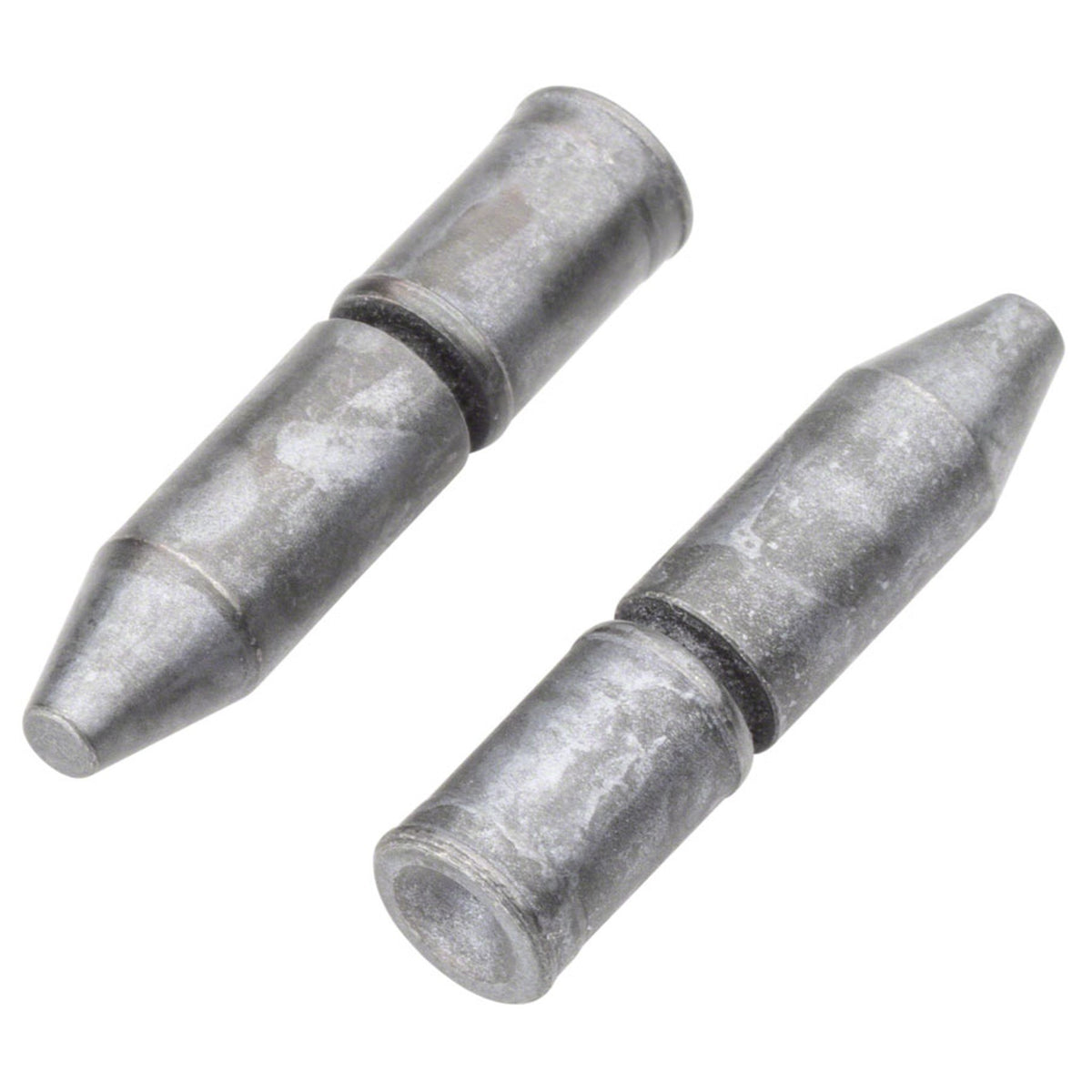 Shimano chain links and pins for bicycle chains, close-up of metal connecting links and pins on a silver chain.