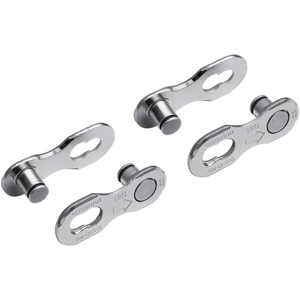 Shimano chain links and pins for bicycle chains, close-up of metal components with detailed links and pins.