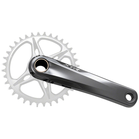 Shimano XTR FC-M9120 crankset with black chainrings and silver crank arms, designed for mountain biking.