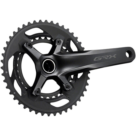Shimano GRX FC-RX600 crankset with double chainrings and crank arms for gravel and adventure bikes.