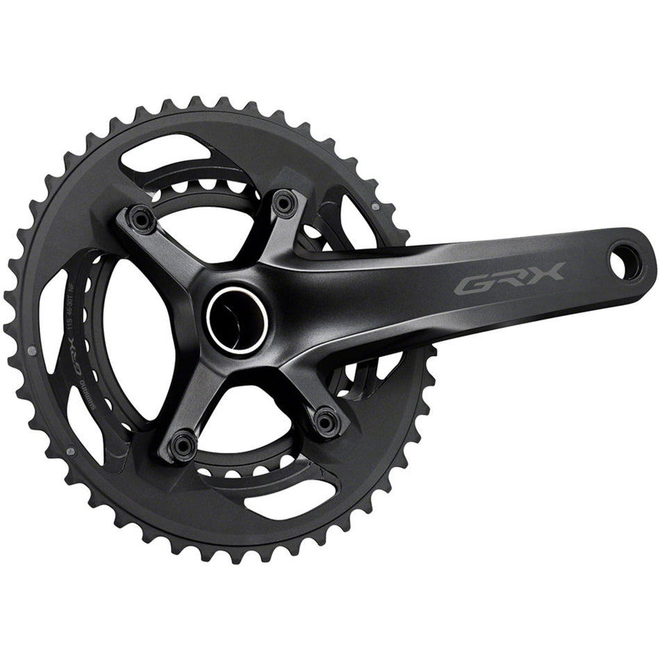 Shimano GRX FC-RX600 crankset with double chainrings and crank arms for gravel and adventure bikes.