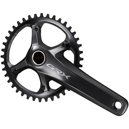 Shimano GRX FC-RX810 crankset with crank arms and chainrings, designed for gravel and adventure cycling.