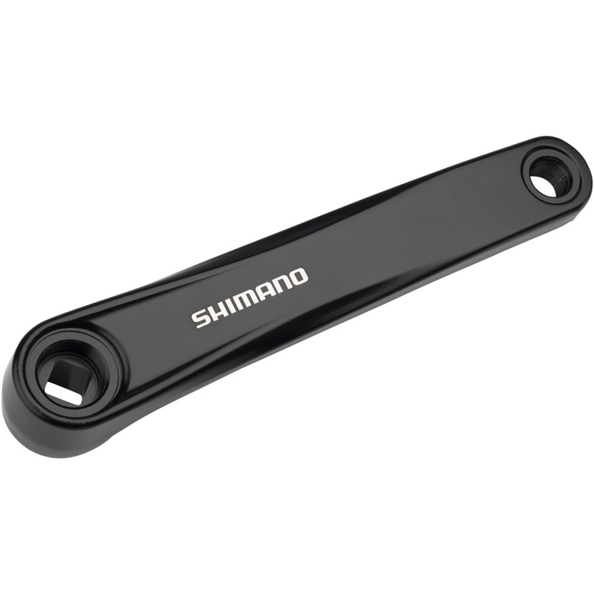 Shimano FC-MT101 left crank arm for mountain bike cranksets, shown in black with textured pedal attachment area.