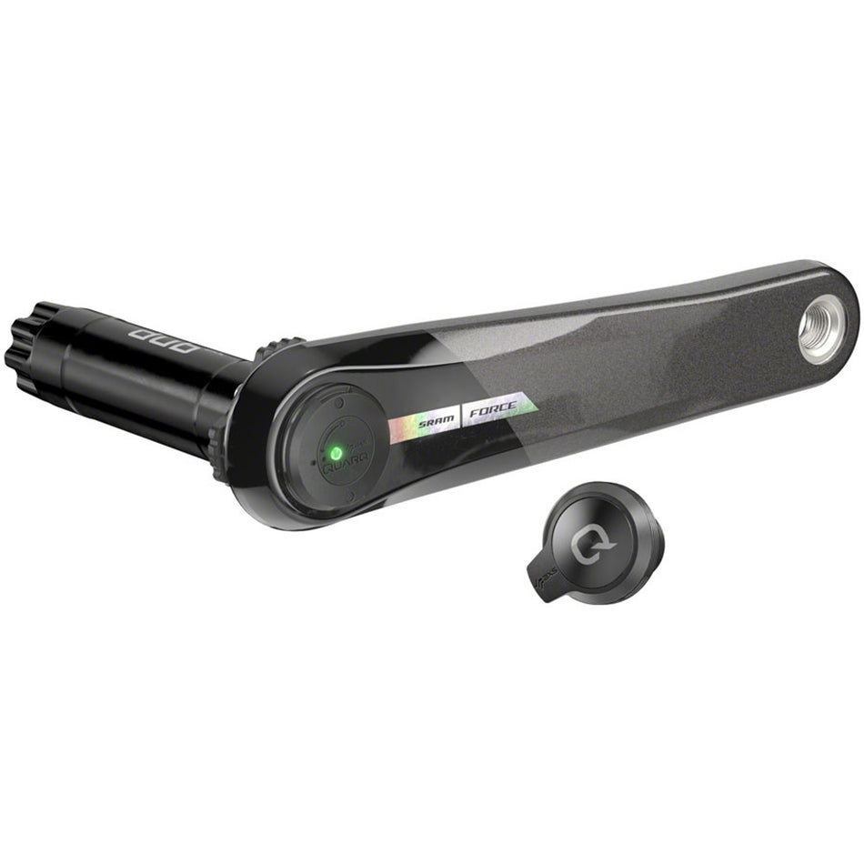 SRAM Force wide left crank arm with power meter spindle assembly in iridescent gray, 12-speed DUB spindle interface for cranksets.