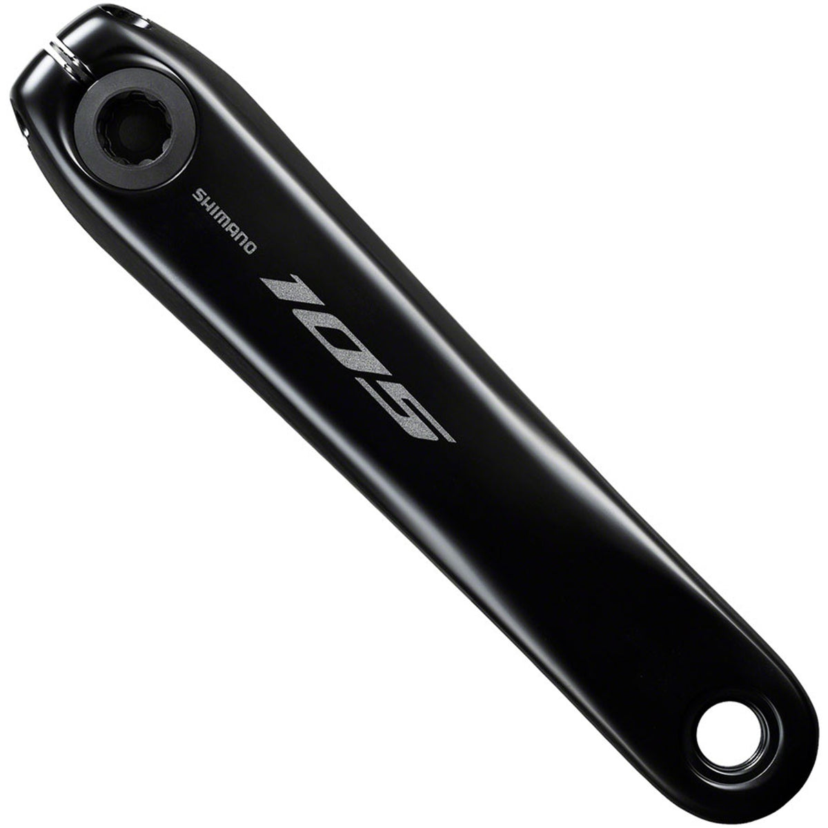 Shimano 105 FC-R7100 crankset with double chainrings, black finish, and integrated crank arms for road bike performance.