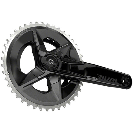 SRAM Rival AXS wide power meter crankset in black with 12-speed DUB spindle interface and D1 integration, shown from side angle