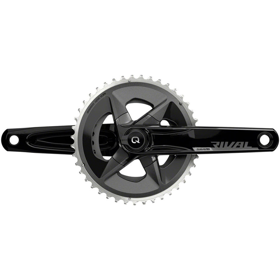 SRAM Rival AXS wide power meter crankset with 12-speed DUB spindle, black finish, shown with crank arms and chainring.
