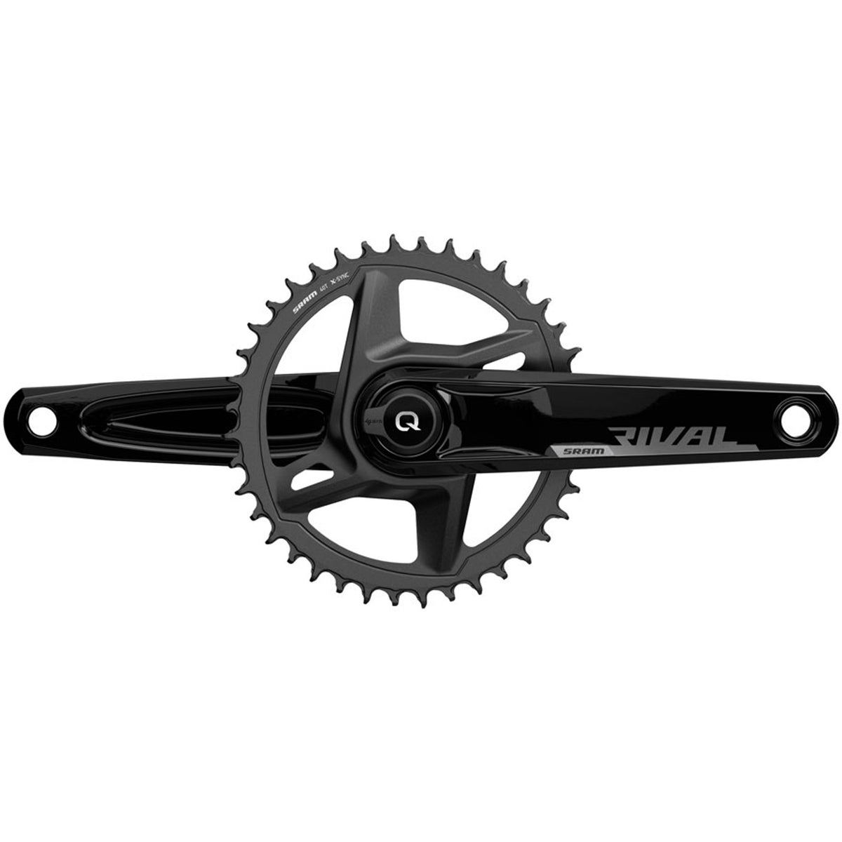 SRAM Rival AXS wide power meter crankset with 12-speed DUB spindle interface in black, showing crank arms and chainring.