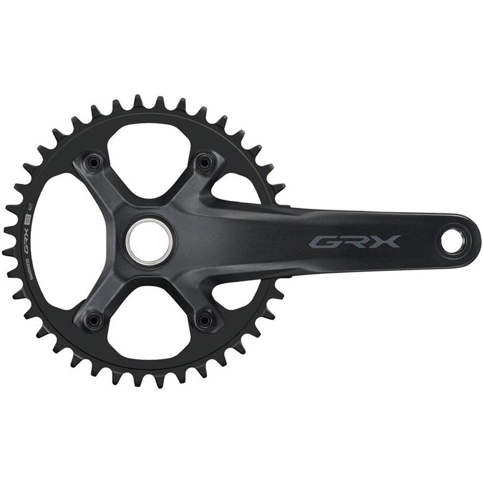 Shimano GRX FC-RX610 crankset with double chainrings for gravel bikes, featuring lightweight construction and durable crank arms.