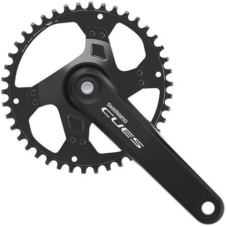 Shimano CUES FC-U4000-1 crankset with silver arms and chainring, designed for road bikes, shown from a side view.