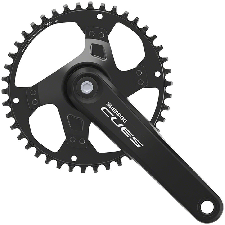 Shimano CUES FC-U4000-1 crankset with silver arms and chainring, designed for road bikes, shown from a side view.