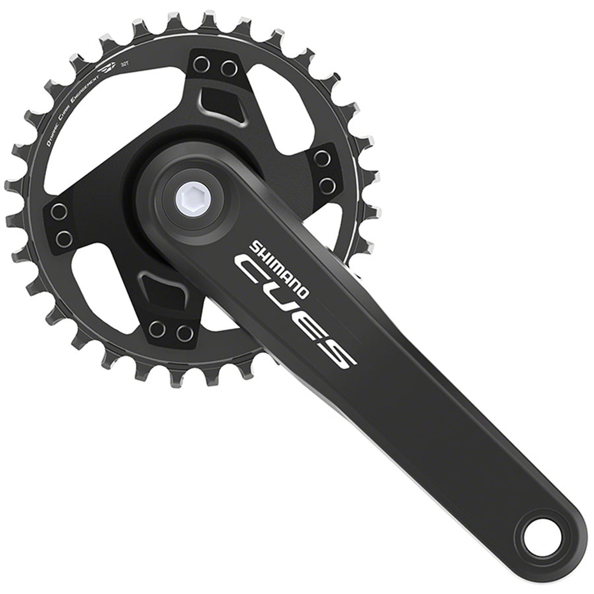 Shimano CUES FC-U4000-1 crankset with crank arms and chainring, black finish, for road bikes, shown on a white background.
