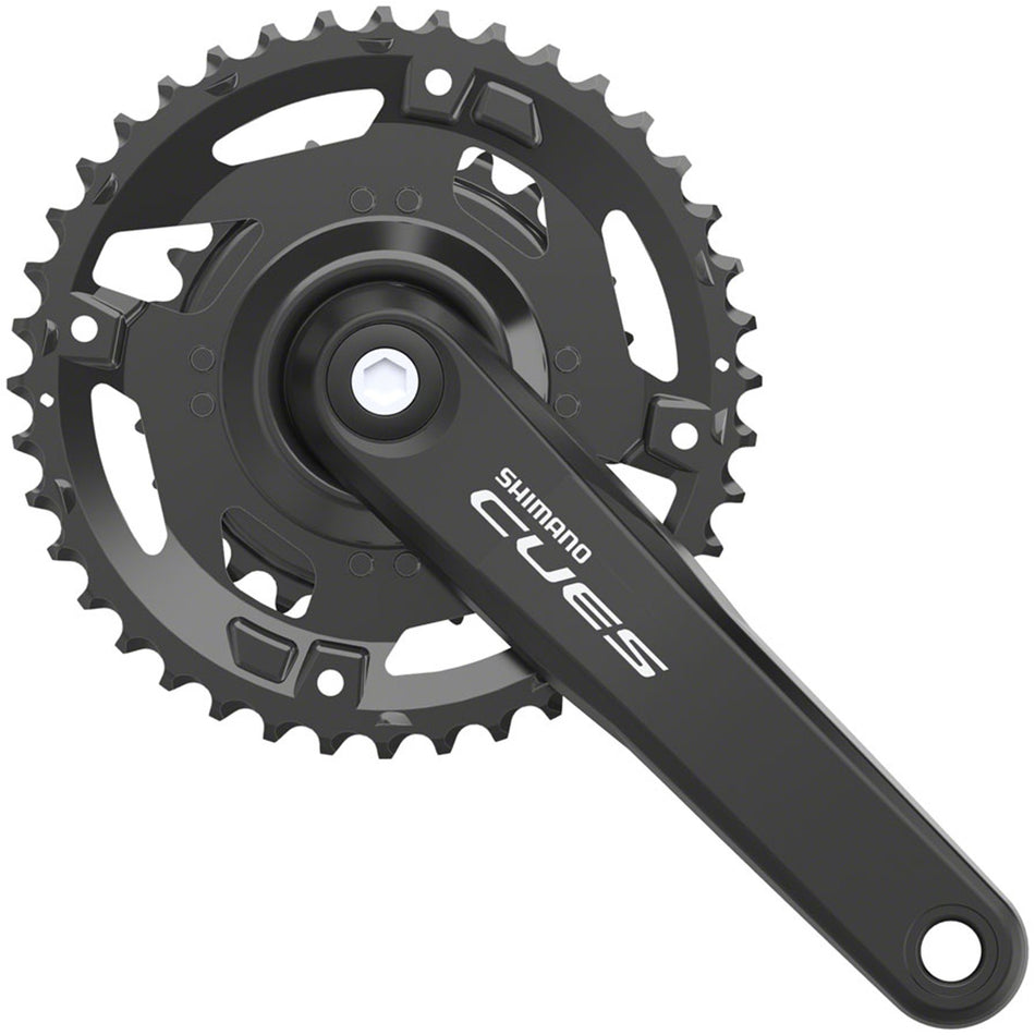 Shimano CUES FC-U4000-2 crankset with two chainrings, black finish, and integrated crank arms for road cycling.