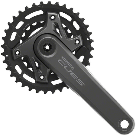 Shimano CUES FC-U6000-2 crankset with double chainring, black finish, and compact design for road bikes.