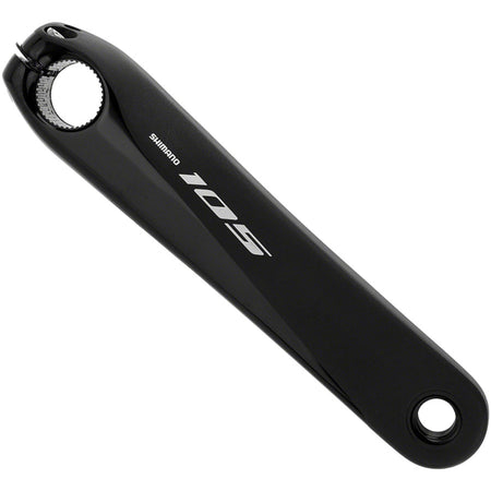 Shimano 105 FC-R7000 crankset with double chainrings, black finish, and crank arms, shown in the product image.