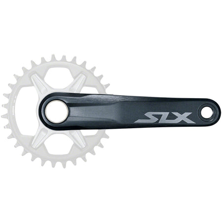 Shimano SLX FC-M7130 crankset with black arms and chainring, mountain bike crankset for off-road cycling.
