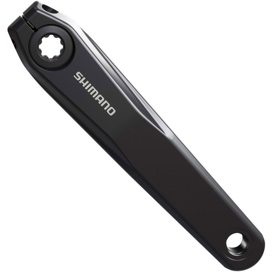 Shimano FC-MT520 crankset with black arms and chainring, designed for mountain biking, shown in a close-up image.
