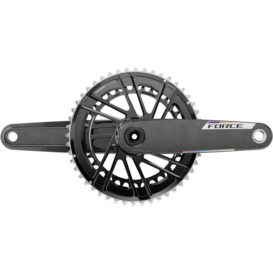 SRAM Force Crankset E1 12-speed carbon crankset with 8-bolt direct mount and DUB spindle, shown from side view.
