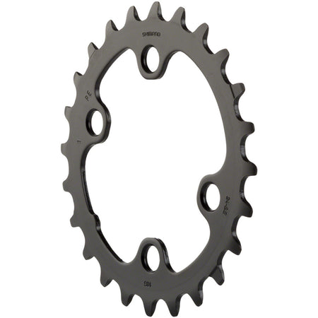 Shimano Deore M6000 10-speed chainring, black metal bike component with bolt holes for mountain bike drivetrain.