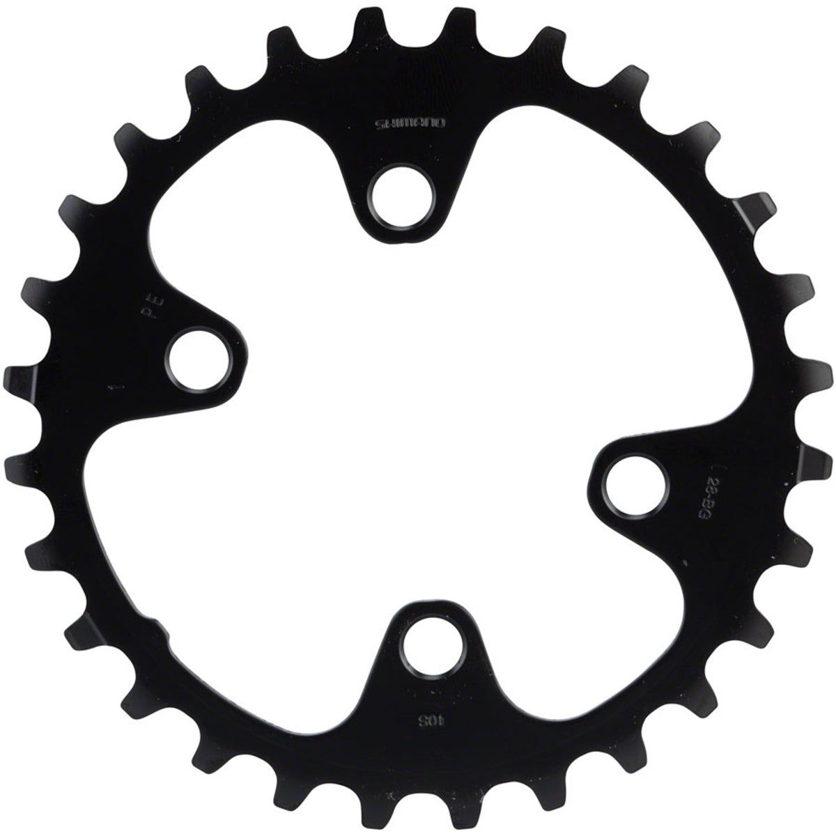 Shimano Deore M6000 10-speed chainring for mountain bike, featuring black steel construction with bolt holes for installation.
