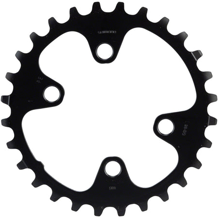Shimano Deore M6000 10-speed chainring for mountain bike, featuring black steel construction with bolt holes for installation.