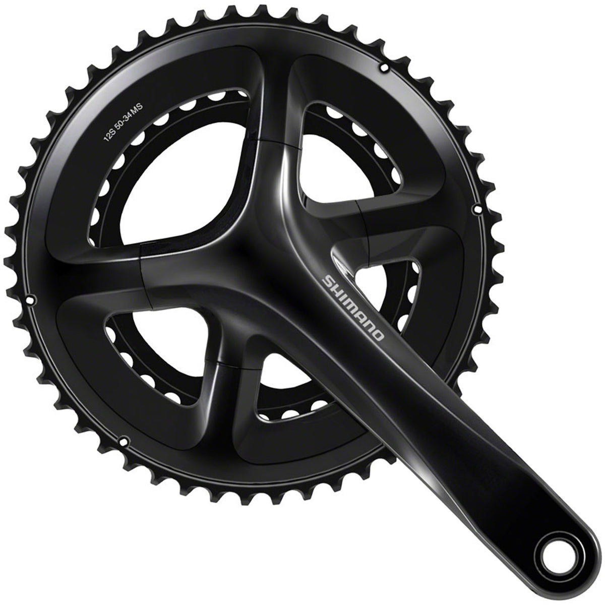 Shimano 105 FC-RS520 crankset with double chainrings and black finish, designed for road bikes and performance cycling.