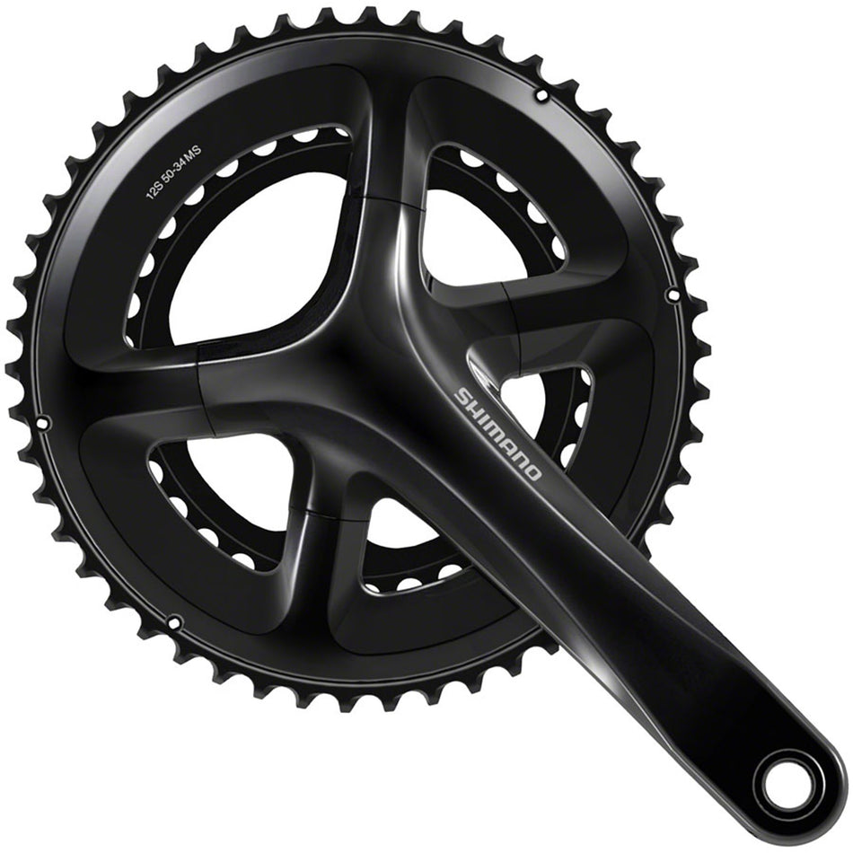 Shimano 105 FC-RS520 crankset with double chainrings and black finish, designed for road bikes and performance cycling.