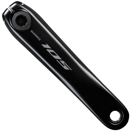 Shimano 105 FC-R7100 crankset with double chainrings and black finish, showing the crank arms and chainring details.