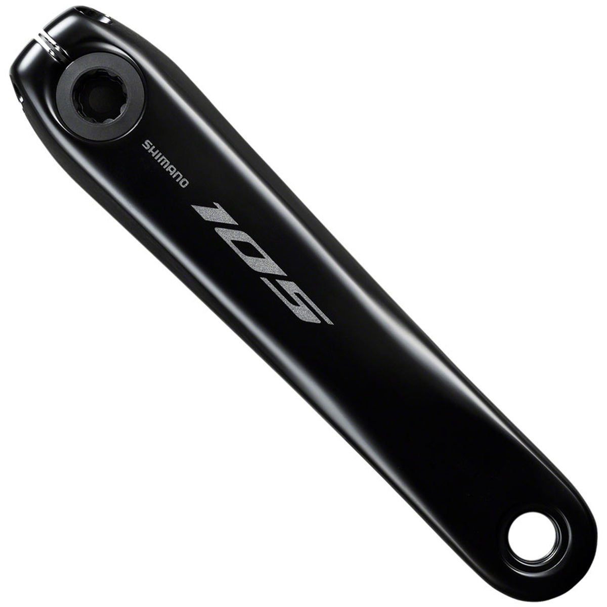 Shimano 105 FC-R7100 crankset with double chainrings, black finish, and lightweight aluminum construction for road bikes.