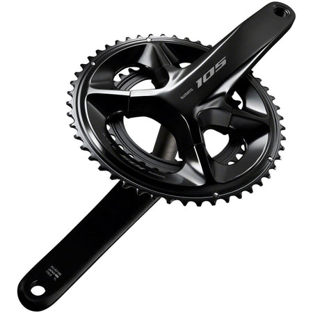 Shimano 105 FC-R7100 crankset with double chainrings and crank arms, designed for road bikes and high-performance cycling.