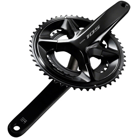 Shimano 105 FC-R7100 crankset with double chainrings, lightweight aluminum crank arms, and modern cycling design.