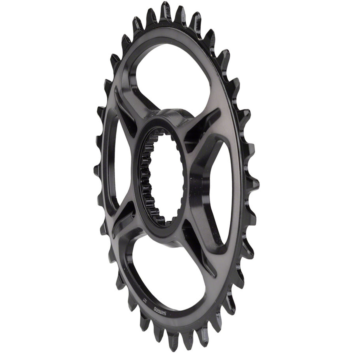Shimano XTR SM-CRM95 Hyperglide+ chainring, black metal bicycle component with teeth for mountain bike drivetrain.