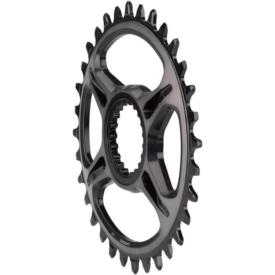 Shimano XTR SM-CRM95 Hyperglide+ chainring, black metal bicycle component with teeth for mountain bike drivetrain.