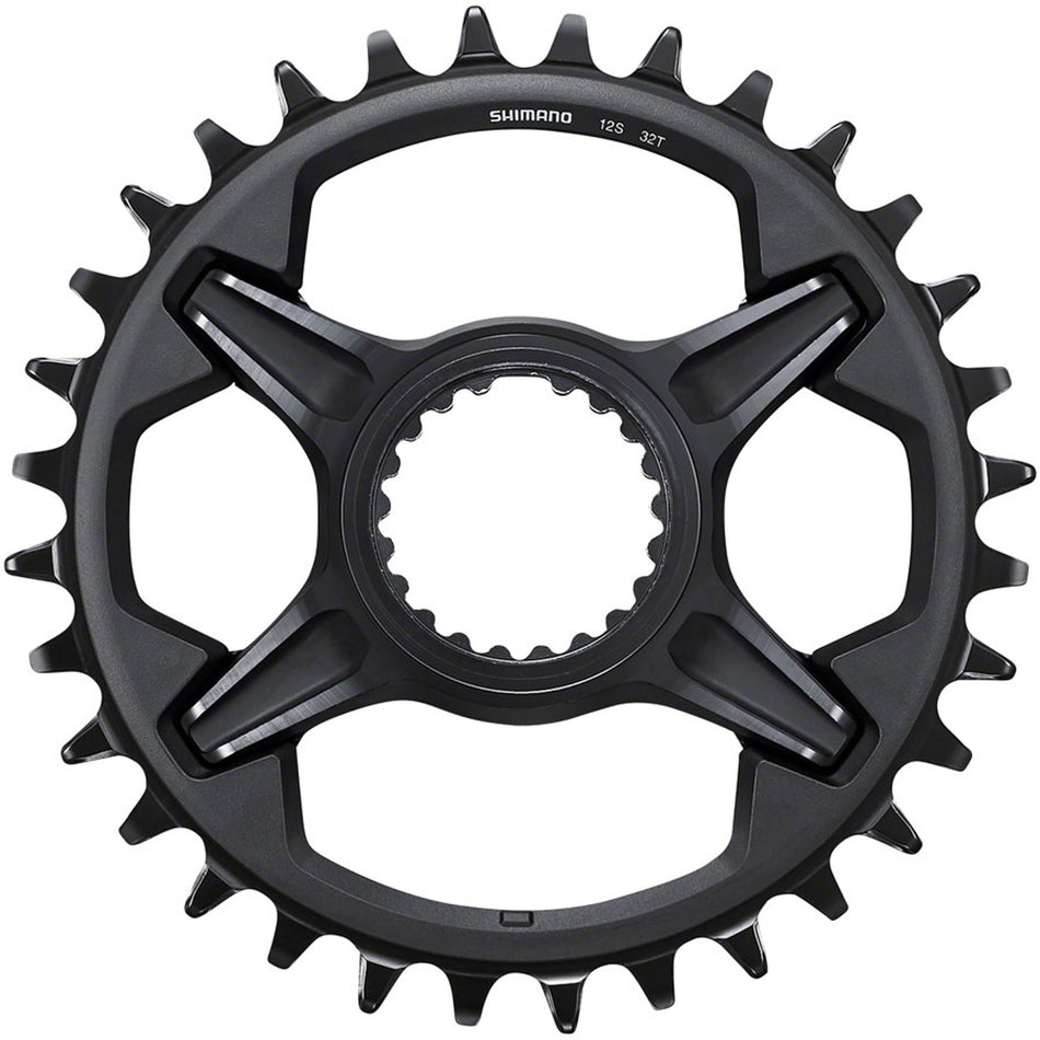 Shimano XT SM-CRM85 chainring for mountain bike cranksets, showing the silver, round chainring with mounting holes for Shimano cranks.