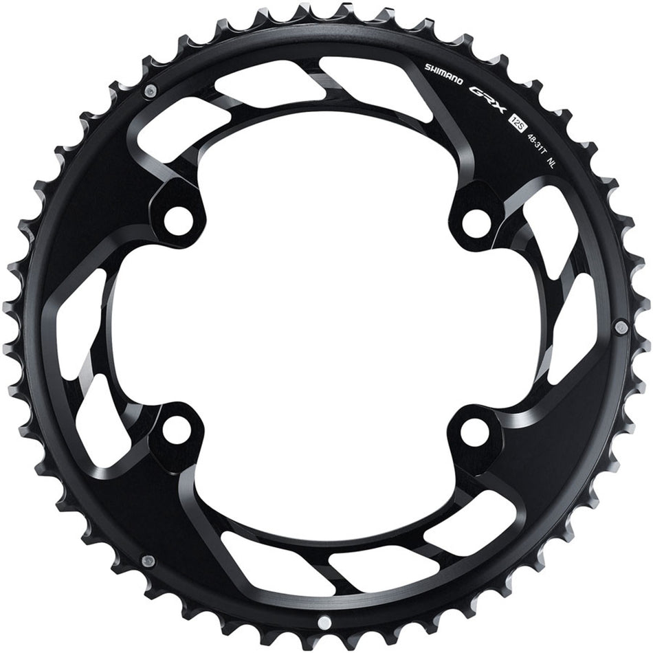 Shimano GRX FC-RX820-2 chainring with two chainrings for gravel bike cranksets, shown in close-up with bolt holes visible