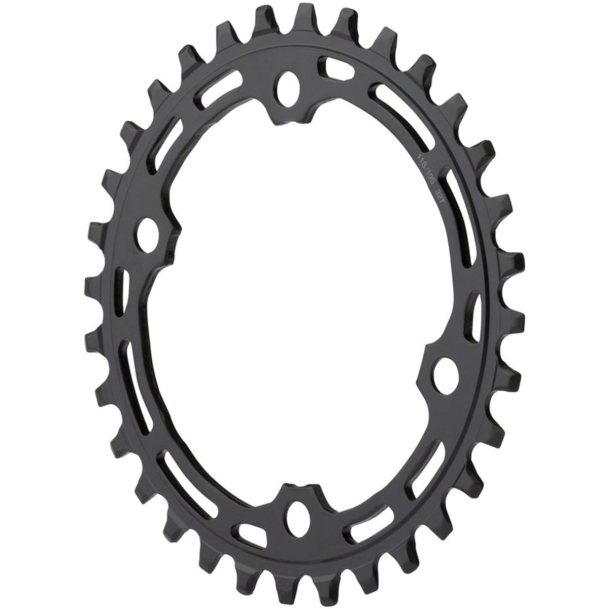 Shimano Deore M5100 chainrings with black finish, designed for mountain bike cranksets, showing the gear teeth and mounting holes.