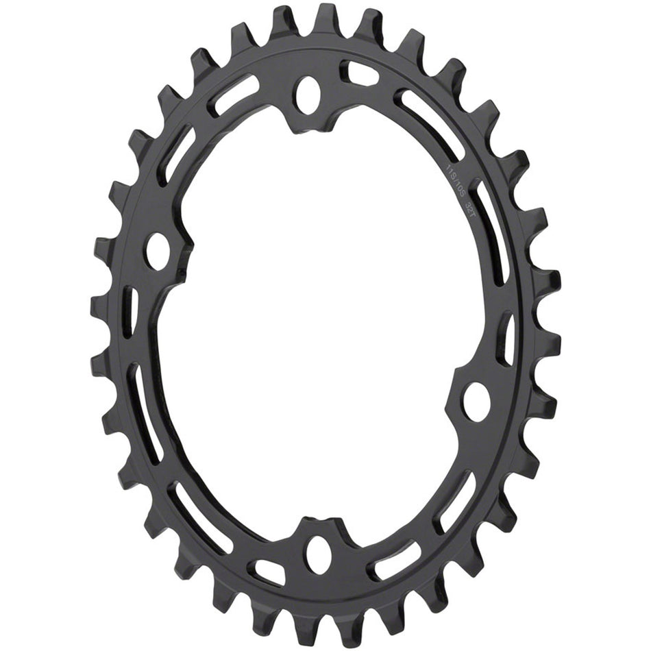 Shimano Deore M5100 chainrings with black finish, designed for mountain bike cranksets, showing the gear teeth and mounting holes.