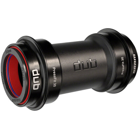 SRAM DUB Road wide non-threaded ceramic bottom bracket in black showing the sleek, durable design for road bike compatibility.