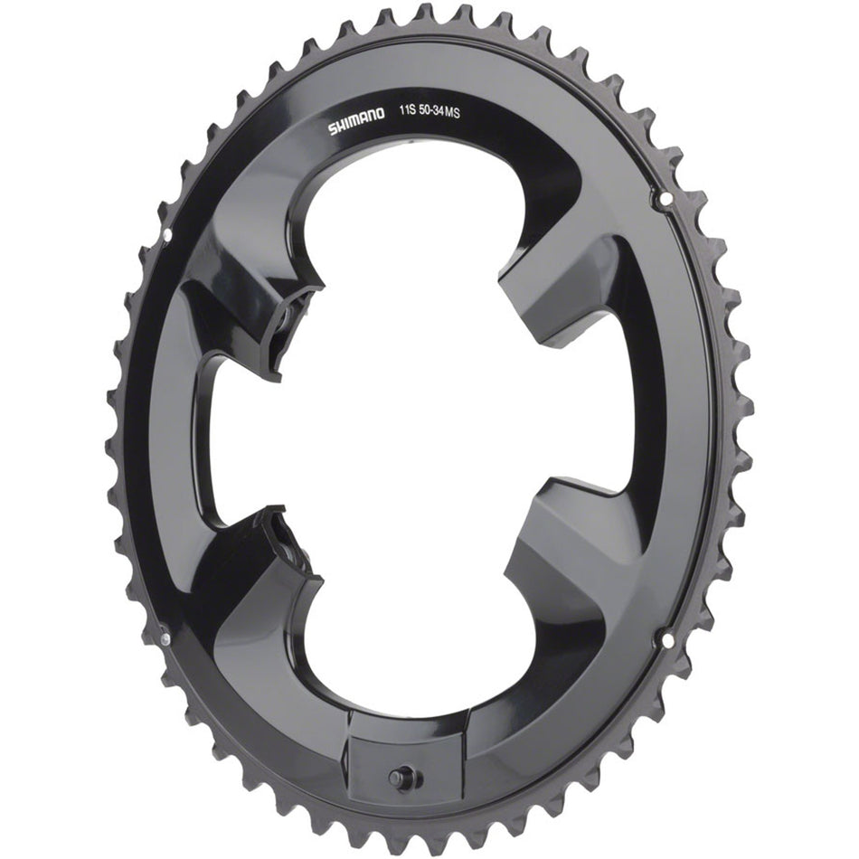 Shimano chainring for FC-RS510 crankset, black, with teeth designed for road bike gear shifting, shown against a neutral background.