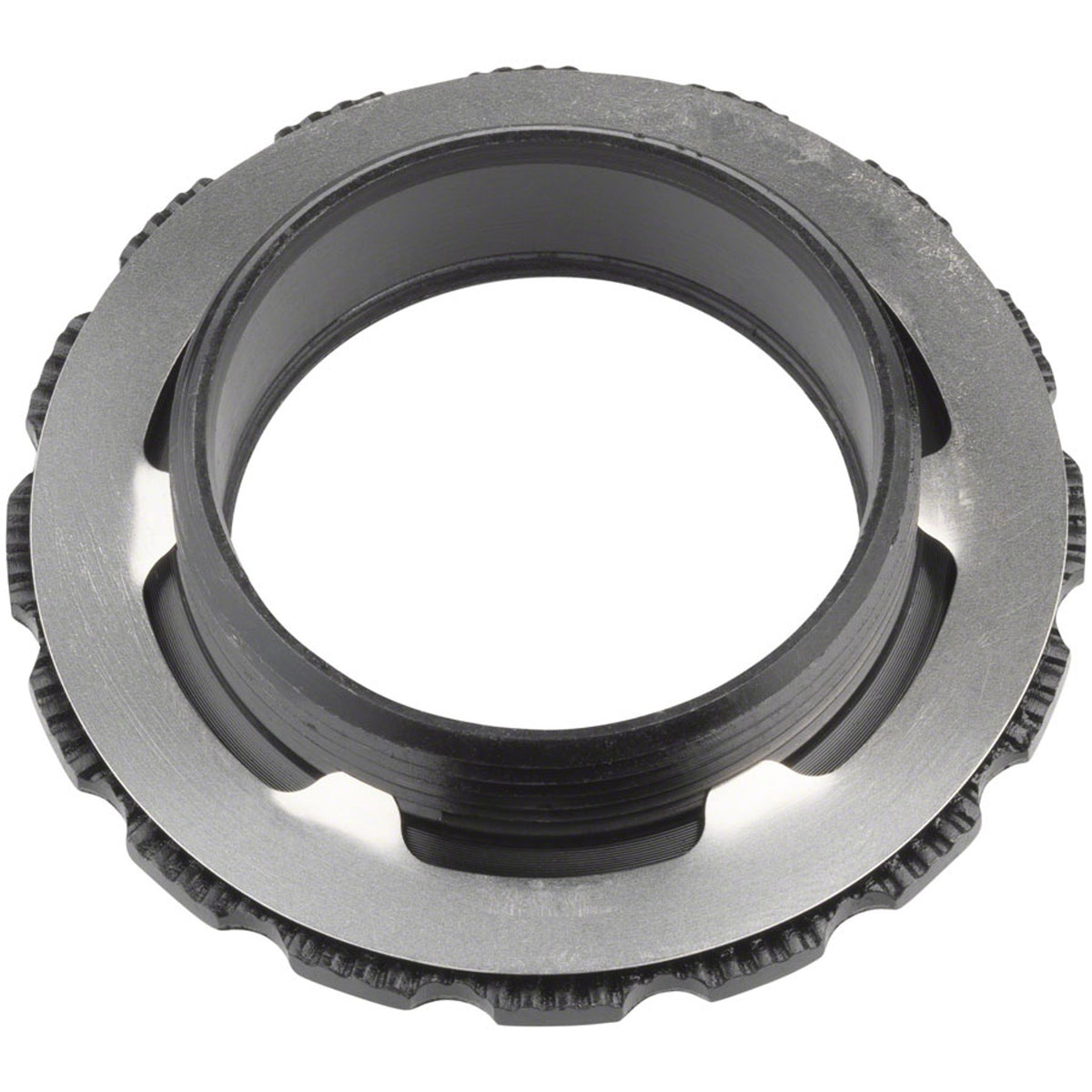 Shimano direct mount lockring for cranksets, shown in image CR2524-01, made of metal with threading for secure attachment.