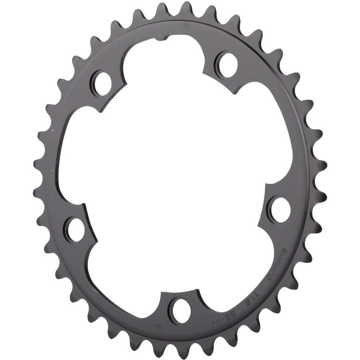 Shimano RS500 11-speed chainrings and spider set, black metal bicycle drivetrain components, detailed close-up image.