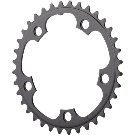 Shimano RS500 11-speed chainrings and spider set, black metal bicycle drivetrain components, detailed close-up image.