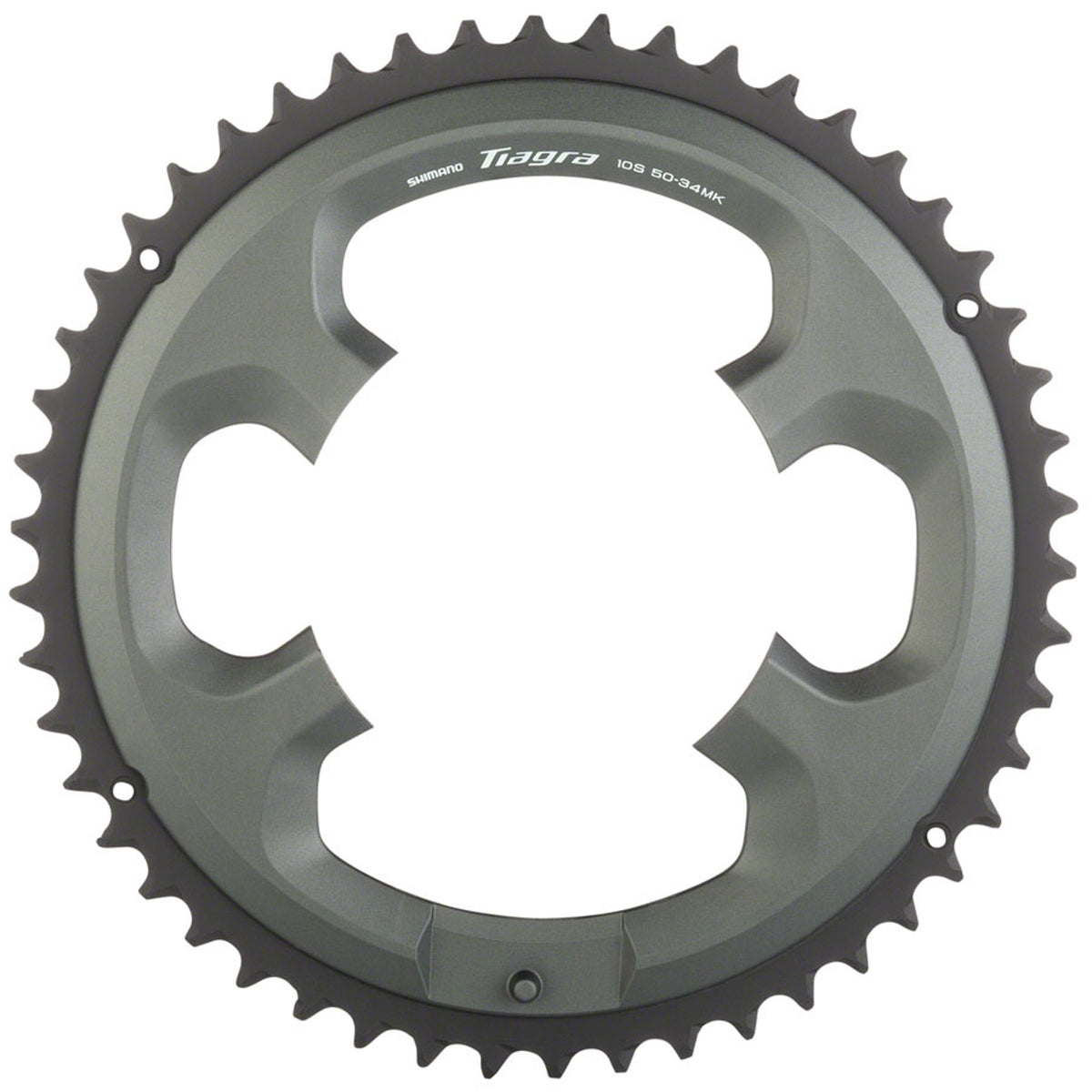 Shimano Tiagra 4700 10-speed chainrings with spider mounts, designed for road bike cranksets, shown in close-up view.