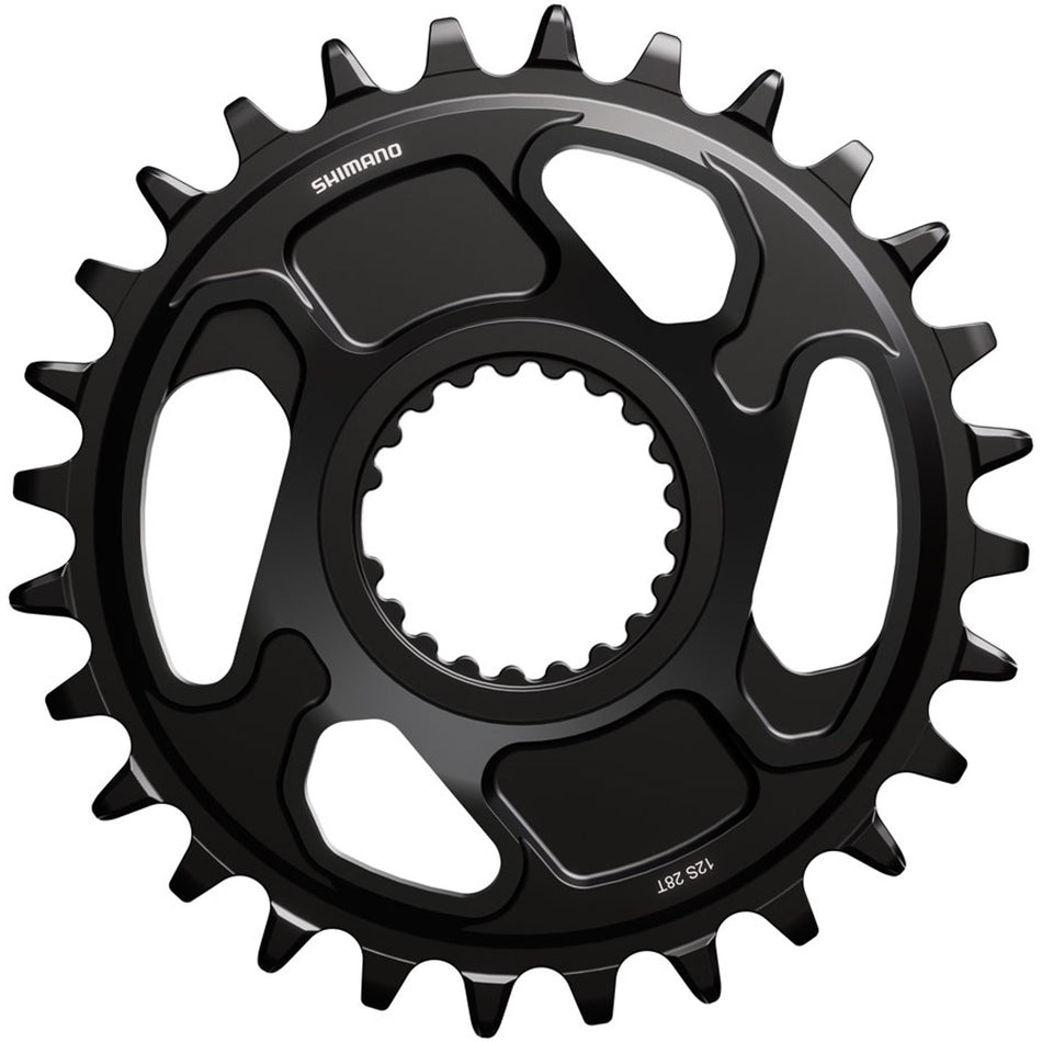 Shimano Deore XT SM-CRM86 direct mount chainring for mountain bike, showing black aluminum with mounting holes.