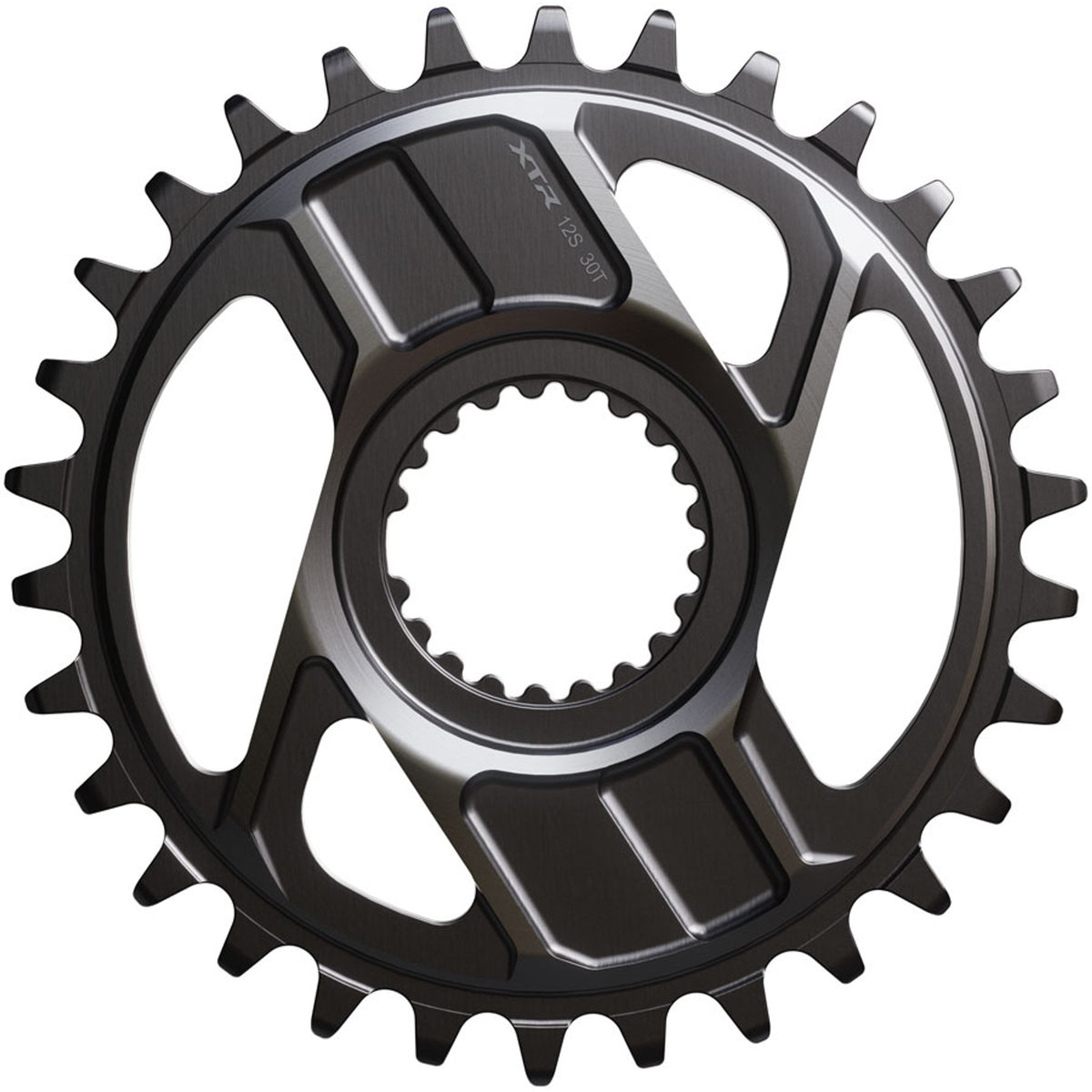 Shimano XTR SM-CRM96 direct mount chainring for mountain bike cranksets, showing teeth and mounting holes.