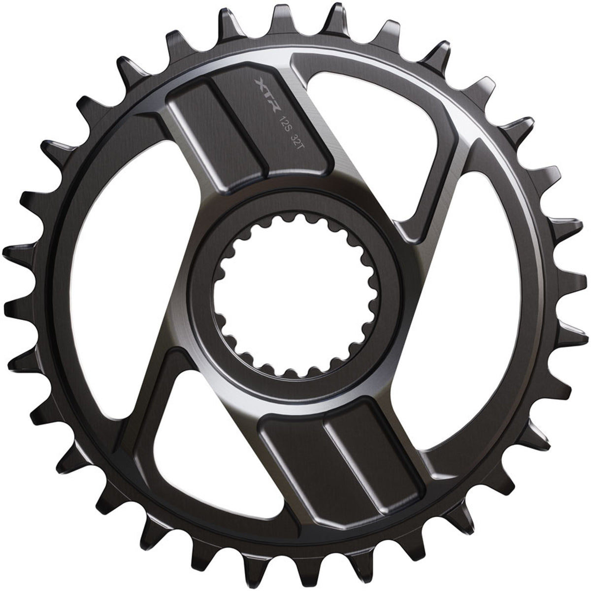 Shimano XTR SM-CRM96 direct mount chainring for mountain bike cranksets, with black finish and detailed teeth design.