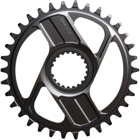 Shimano XTR SM-CRM96 direct mount chainring for mountain bike cranksets, showing the black metal ring with bolt holes.